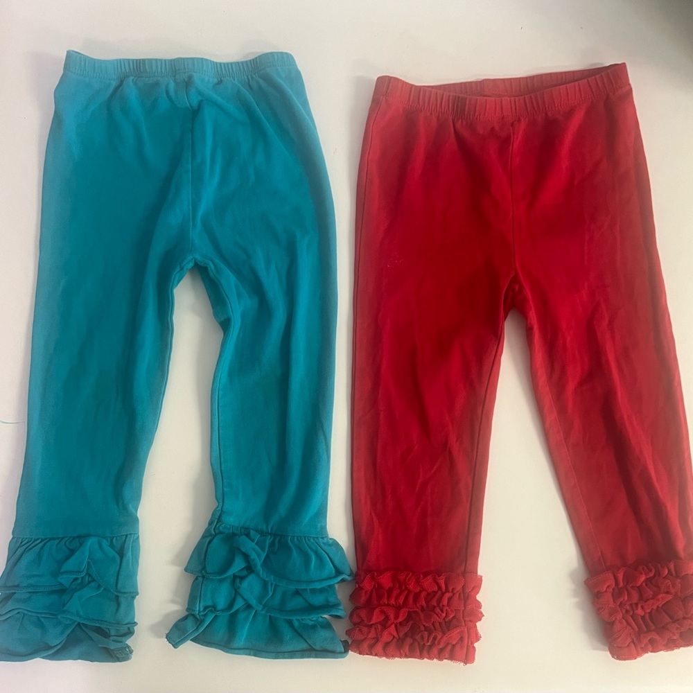 Vibrant Red and Blue Ruffle Leggings